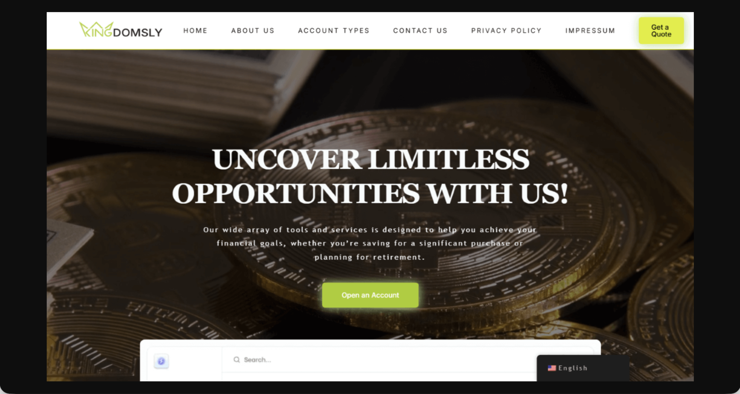 Screenshot of the fraudulent trading platform Kingdomsly, showcasing its misleading marketing.