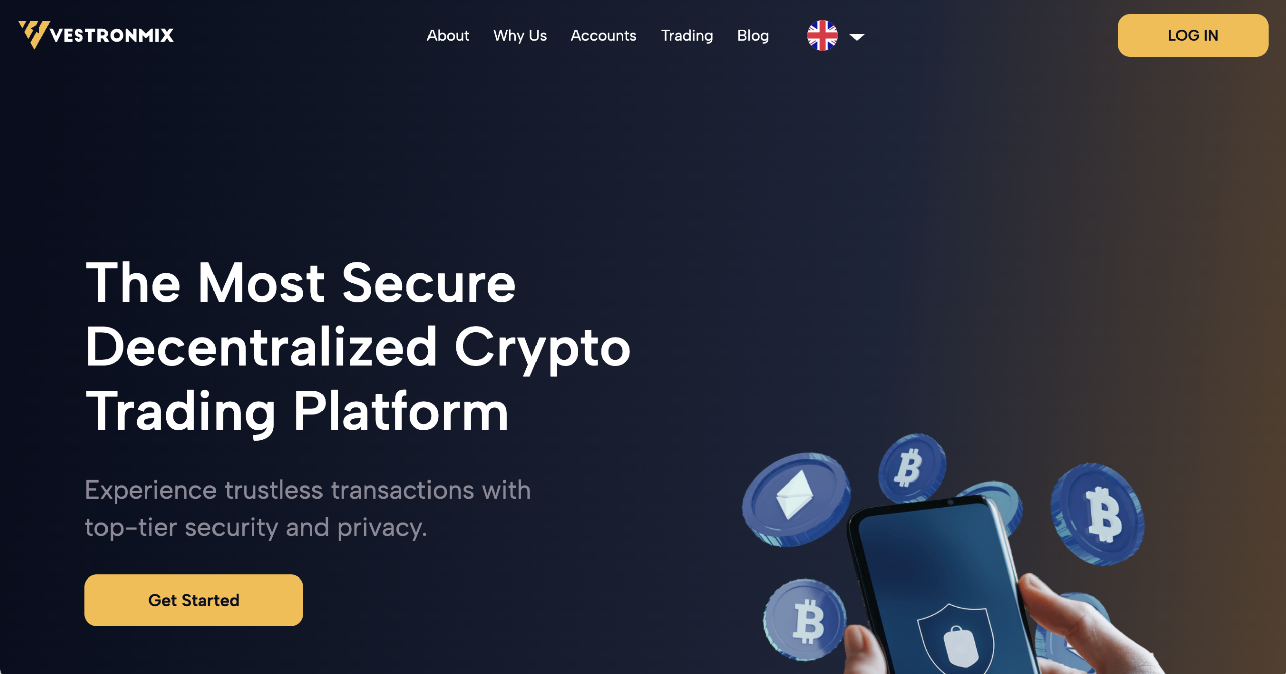 Screenshot of the fraudulent trading platform Vestronmix, showcasing its misleading marketing.