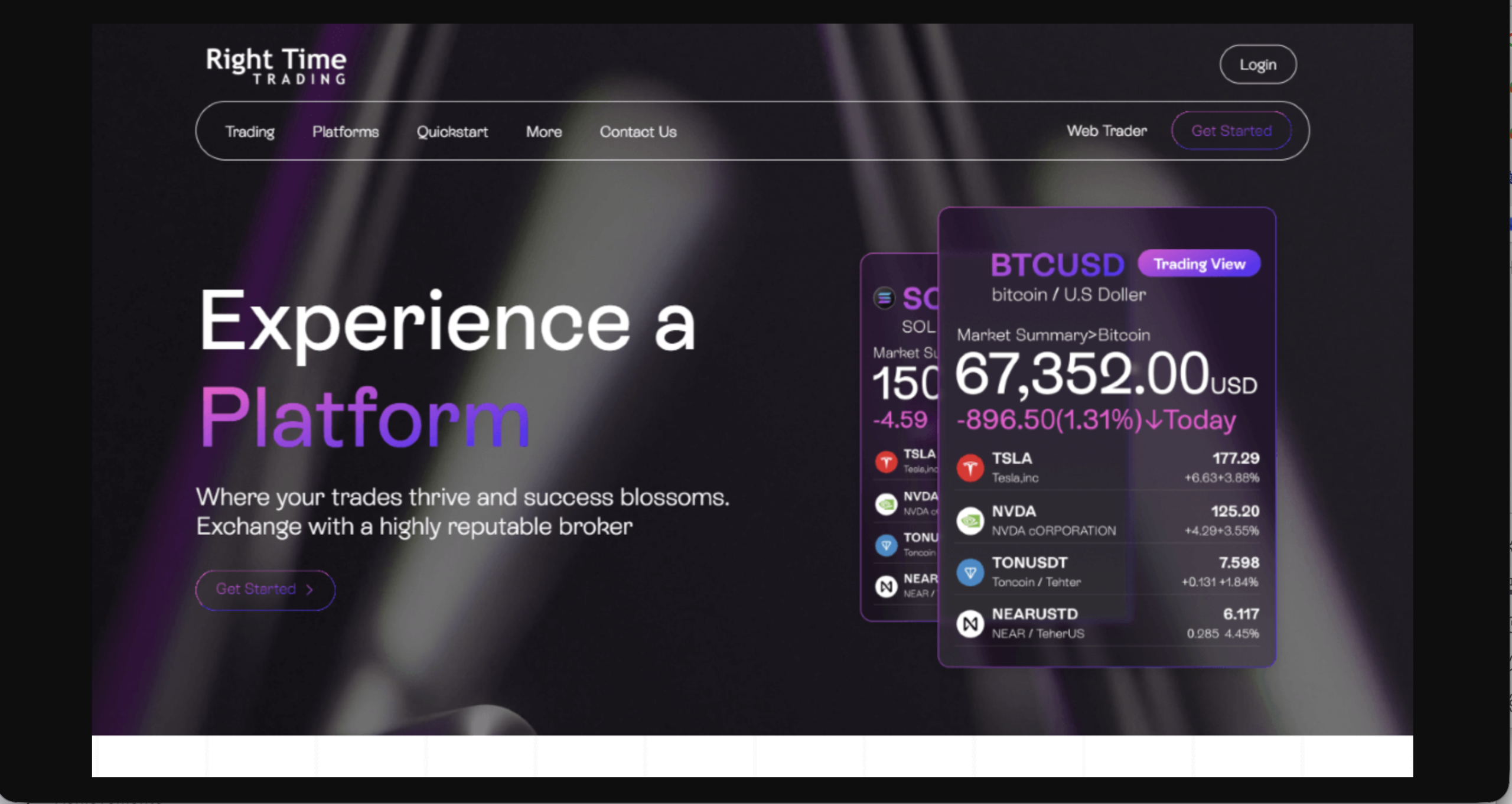 Screenshot of the fraudulent trading platform Right Time Trading, showcasing its misleading marketing. 