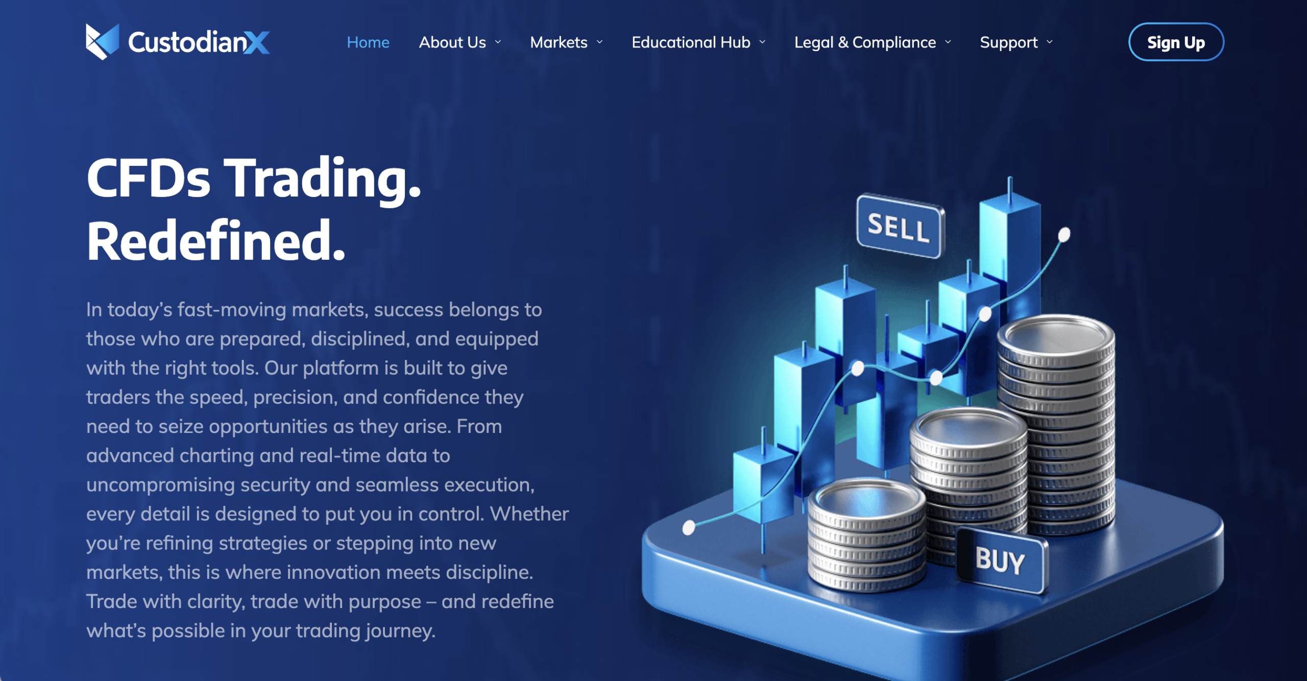 Screenshot of the fraudulent trading platform CustodianX, showcasing its misleading marketing.